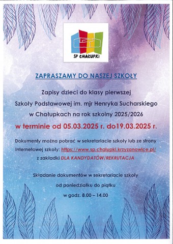 ZAPISY DO KLASY PIERWSZEJ NA ROK SZKOLNY 2025/2026
